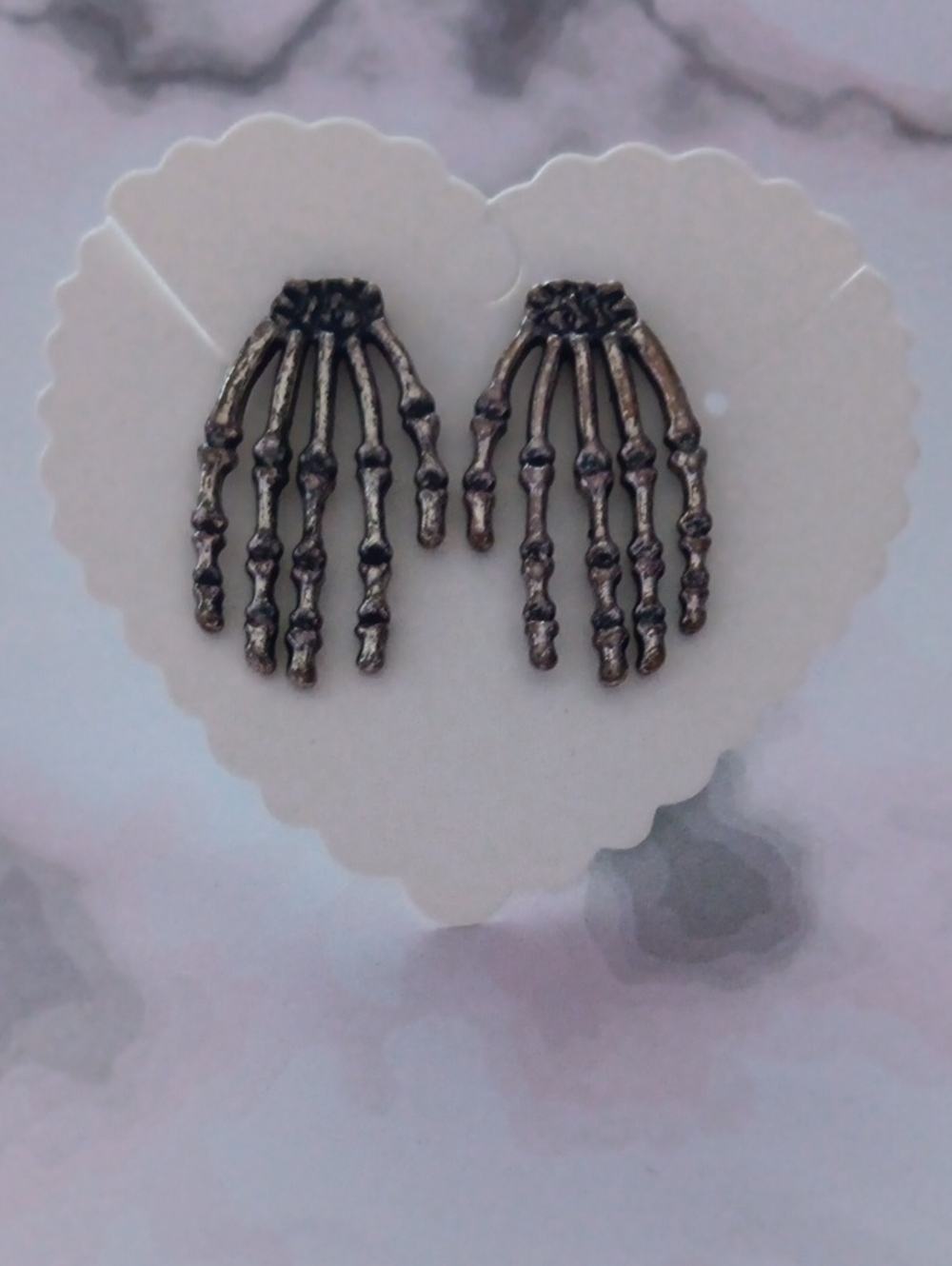 Silver Tone Skeleton Hand Stud Earrings New!